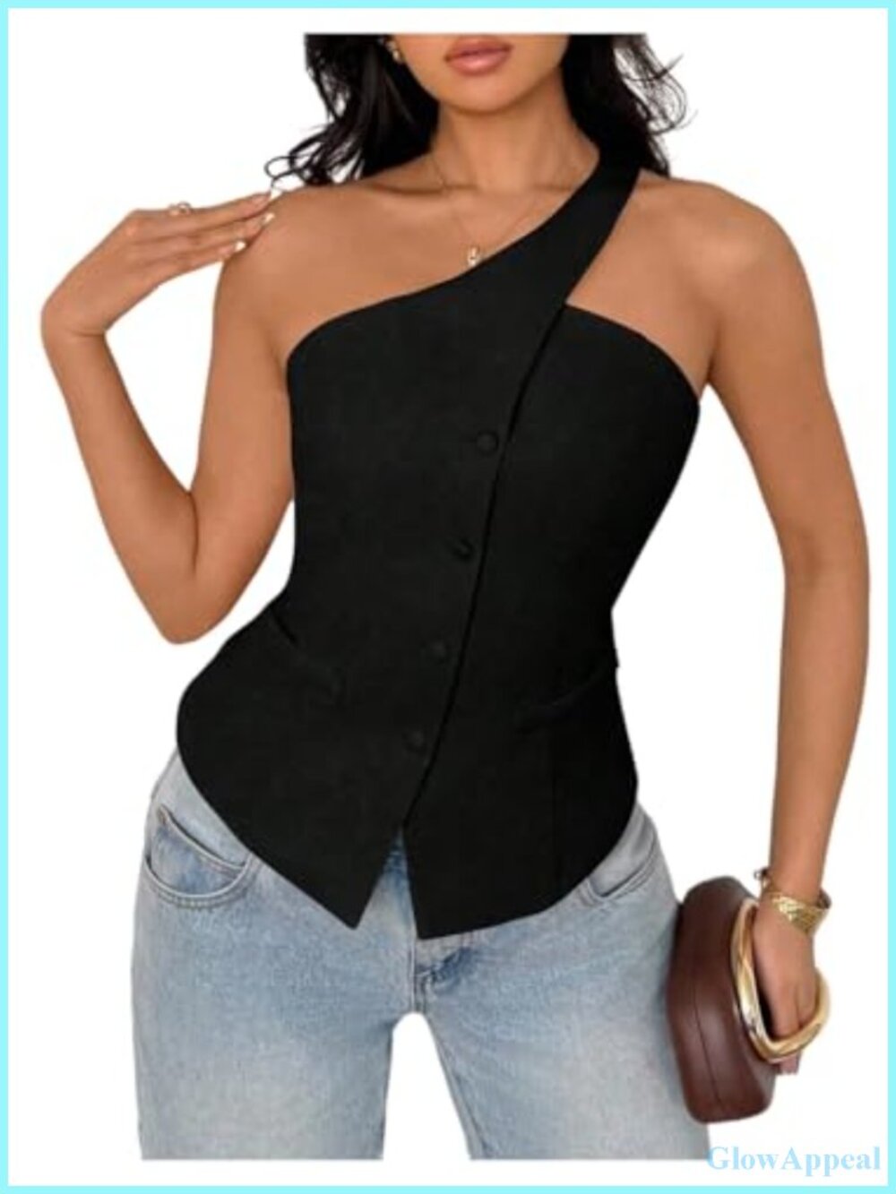 One Shoulder Sleeveless Blazer Button Down Vest Suit Waistcoat